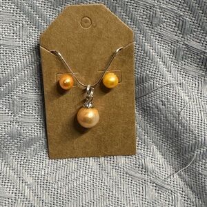 Peach and .925 Silver Akoya Pearl set